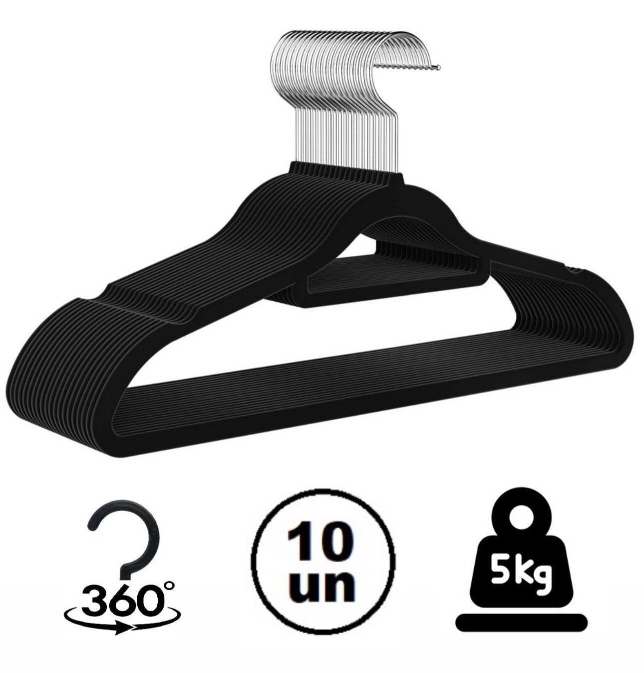 Cabide Slim Velvet veludo preto revestido 42cm GlobalMix – pack 10 Und